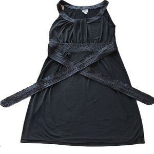 Vintage Worthington Black sleeveless satin tie waist belted LBD dress size XL